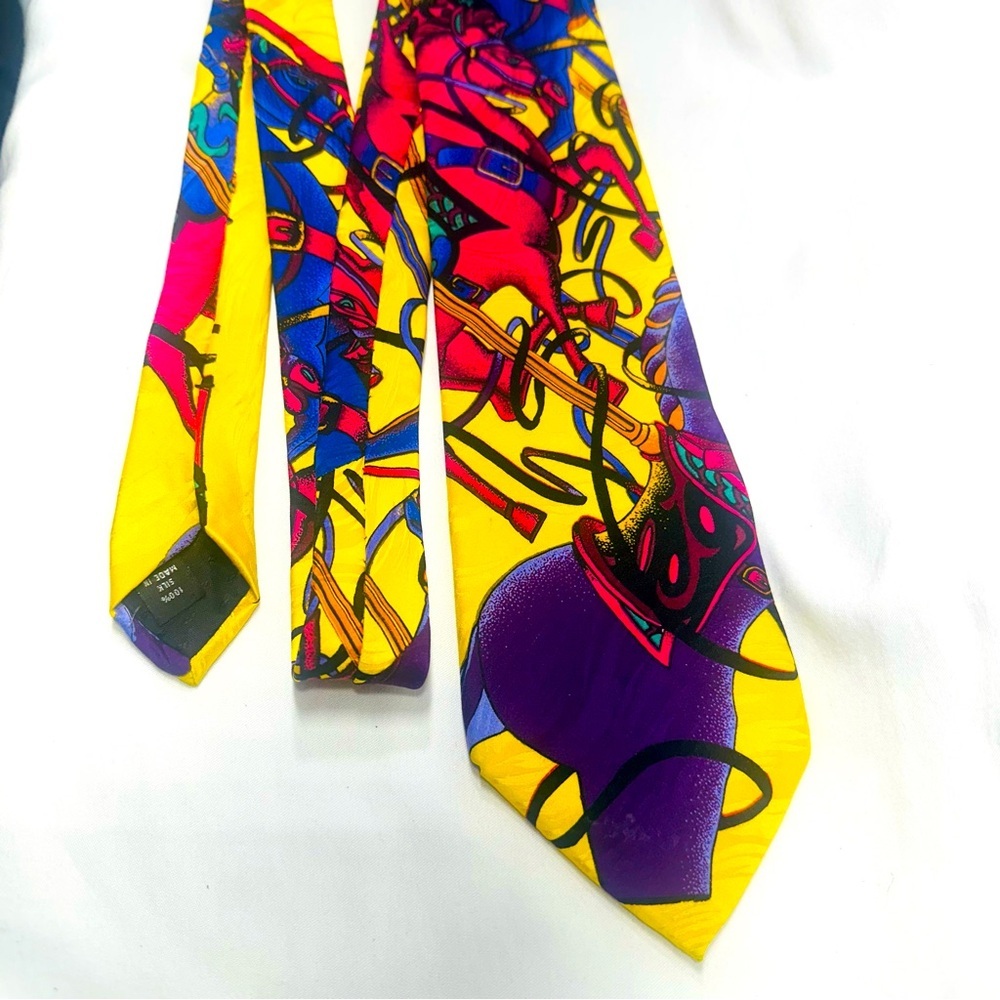 VTG Rush Limbaugh 100% Silk Tie USA Bold Colorful Statement 90s Equestrian Horse